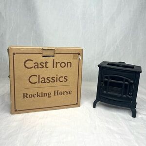 Vtg Cracker Barrel Cast Iron Classics Rocking Horse Figurine Statue 7.5” & Stove